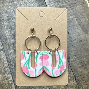 Floral Pink and Green Statement Earrings‎